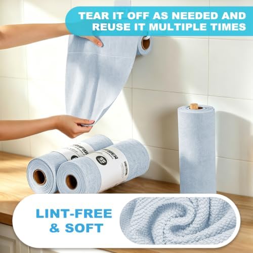 Puomue 55 Pack Microfiber Cleaning Cloth Roll, Tear Away Reusable Towels, 11" x 9", Ultra Absorbent & Lint Free Microfiber Cloth for Cleaning Cars, Kitchen, Window, and Shop (Light Blue, 9"x11"-55PK) - Image 4