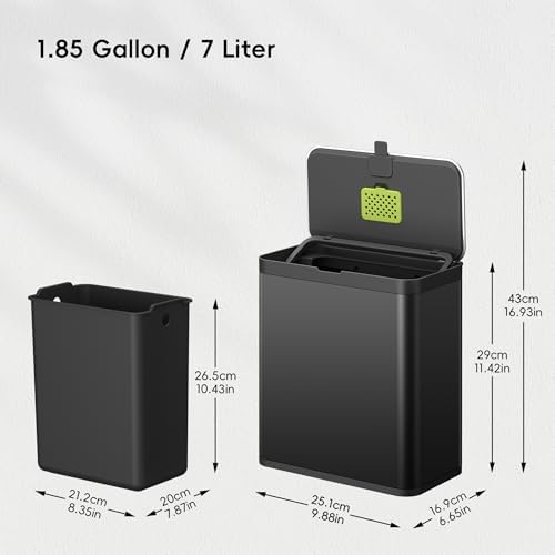 EKO Kitchen Compost Bin, 7L / 1.85 Gal Stainless Steel with Removable Inner Bucket and Deodorizer Compartment, 2-in-1 Countertop Compost Bin with Lid, Food Waste Caddy for Kitchen (Matte Black) - Image 2