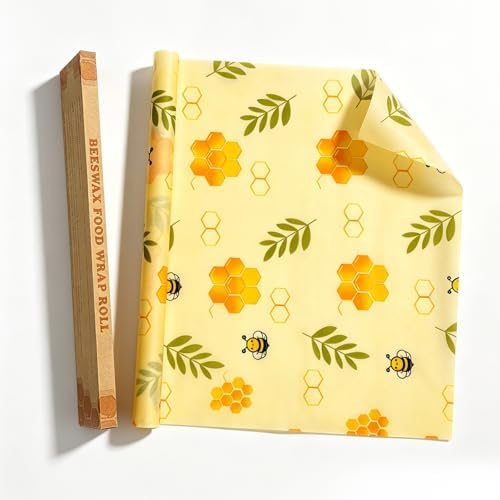 Reusable Beeswax Food Wrap Roll, 13x39 Inches Cut-to-Size Beeswax Paper for Bread, Sustainable Eco Friendly Cotton Food Storage Wraps for Cheese, Fruit, Veggies, Washable Plastic Free by Unknown