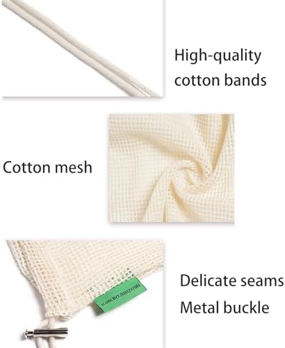 Set of 12 Reusable Organic Cotton Produce Bags, Mesh Grocery Cotton String Bag Net Shopping Mesh Bags – total 12 PCS(3pcs for each size) (12) - Image 4