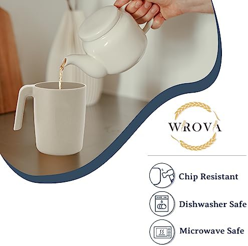 Wrova 16oz Wheat Straw Cups with handles set of 6-Plastic Cups Reusable-Unbreakable Kids Mugs-Dishwasher Safe & Microwave Safe-Ideal Plastic Mugs for Tea,Coffee,Camping,RV-Beige - Image 3