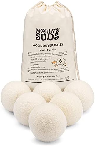 Molly's Suds Wool Dryer Balls | XL, Premium Organic Fabric Softener, Hypoallergenic, Hand-Felted, Reusable, Reduce Drying Time | White, Set of 6 by MollysSuds