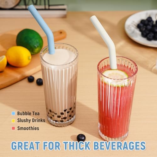 NiHome 6 PCS Extra Wide Reusable Bent Silicone Straws for Boba & Smoothies - Image 2