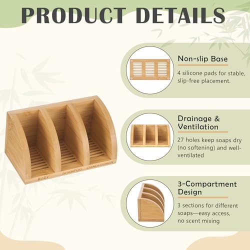Shampoo Bar Holder Multi Bar Soap Dish, Bamboo, 6.3 x 3.3 x 3.1 Inch - Image 3