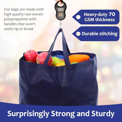 25 Pcs Reusable Tote Bag with Handles Bulk 16.1'' x 6.3'' x 11.8'' Extra Large Non Woven Grocery Shopping Bags for Shop Events Boutiques Retail Store(Navy) - Image 4