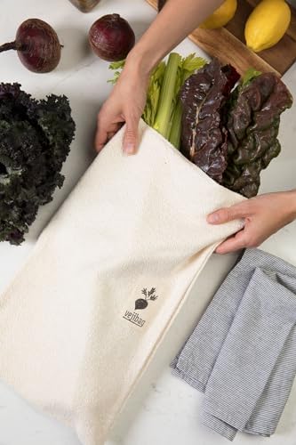 VEJIBAG Large | Certified Organic Cotton Vegetable Crisper Bags | Produce Bags to Keep Lettuce & Veggies Fresh | Reusable, Eco-Friendly, Biodegradable, Machine Washable/Dryable | Made in USA by Vejibag