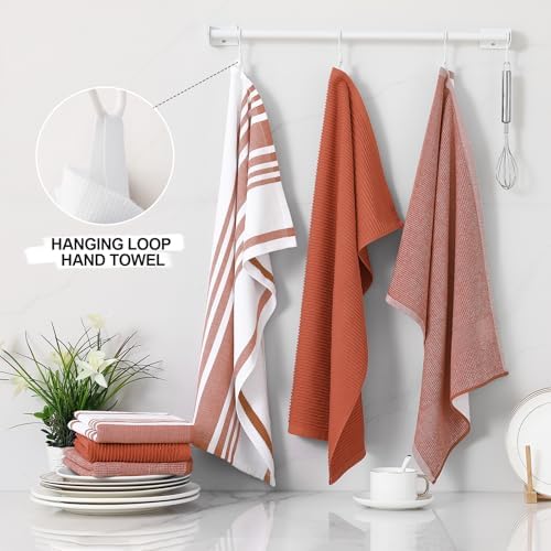 Homaxy Cotton 380 GSM Premium Kitchen Towels, 18"x 28", 6 Pack, Rust - Image 3