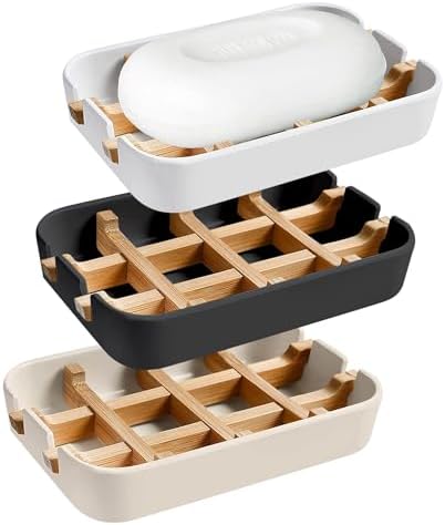 Aoheuo Modern Bamboo Fiber soap Holder and soap Dish Combination (Removable),5.12 Long by 3 Wide, 0.98 inches high, Used in Kitchens, bathrooms, and bar Sinks (White,Black,Off White) by Aoheuo
