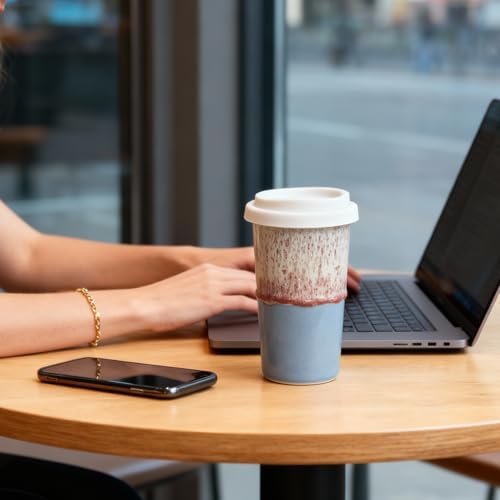 Ceramic Travel Mug with Lid 12 oz Aesthetic Coffee Cup for Women & Men, Modern Minimalist Travel Mug, Microwave & Dishwasher Safe, Fits Car Cup Holder (Whispy Blue) - Image 5