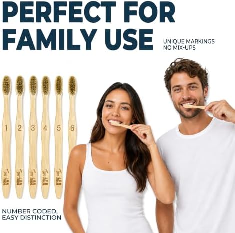 Firm Boar Bristle Bamboo Toothbrushes 6 Pack | Microplastics & Nylon Free; 100% Biodegradable & Compostable | Organic Natural Toothbrush; Hard Bristles Toothbrushes - Image 7