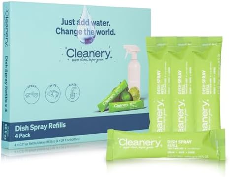 Dish Spray Cleaner Powder Concentrate Refills 4 Pack, Makes 24 fl oz Each, Tahitian Lime by Cleanery