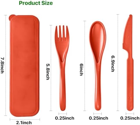 Travel Utensils Set with Case, 8 Sets Camping Utensils Reusable Wheat Straw Utensils Set With Case, Knife Spoon and Fork Set for Lunch Box - Image 2