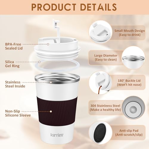 KETIEE Travel Coffee Mug 12oz: Reusable Coffee Cup with Leakproof Lid - Image 4