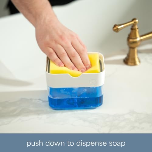 S&T INC. Dish Soap Dispenser and Sponge Holder, Matte White - Image 2