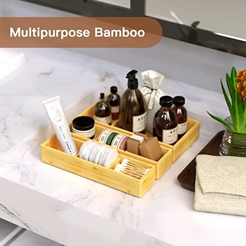 DUJEN Bamboo Drawer Organizer 12.5'' X 12.5'' X 2'', Adjustable 3 Individual Junk Drawer organizer for Bathroom and Kitchen, Wood Drawer Tea Organier Boxes for Silverware, Make up and Tea Bag - Image 6