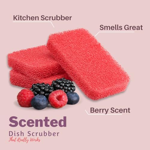 Peachy Clean Silicone Dish Sponge Scrubbers, Fresh Berry Scent, Non-Scratch, Odor-Resistant, Durable Dish Sponges for Kitchen 3pk - Image 6