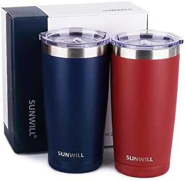 SUNWILL Travel Coffee Mug with Lid, 20 oz Tumbler Set of 2, Insulated Stainless Steel Cup for Water, Tea, Powder Coated Wine & Navy - Image 4