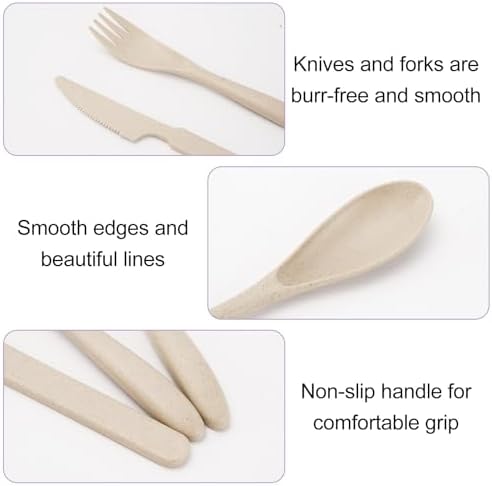 Zoyiancy 5 Sets Wheat Straw Cutlery Set, Reusable Flatware Set for Daily - Image 4