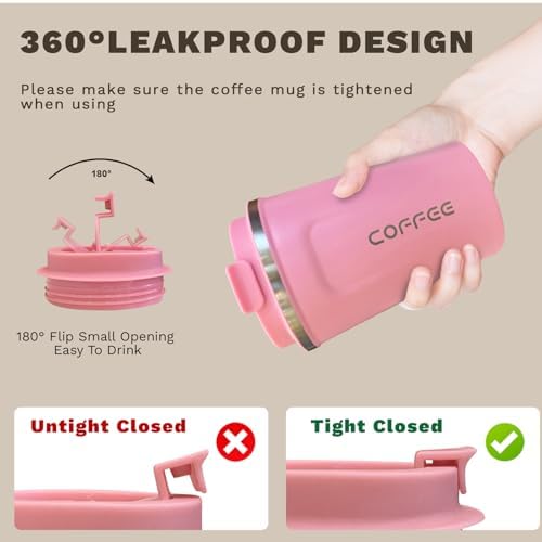SPLMIFA Travel Coffee Mugs Leak-Proof, Reusable Coffee Cups with Lids, Stainless Steel Vacuum Insulated Coffee Tumblers, Thermal Insulation Cups for Men and Women Hot & Cold Drinks(2nd-Pink, 17OZ) - Image 5