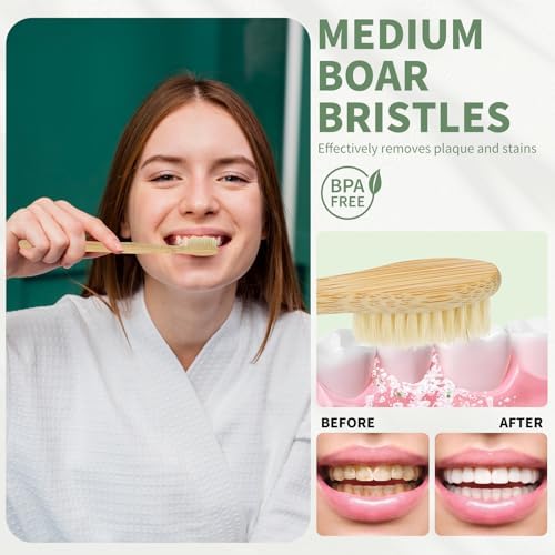 DEBETOOL 12 Pack Bamboo Toothbrushes with Boar Bristle - Image 3