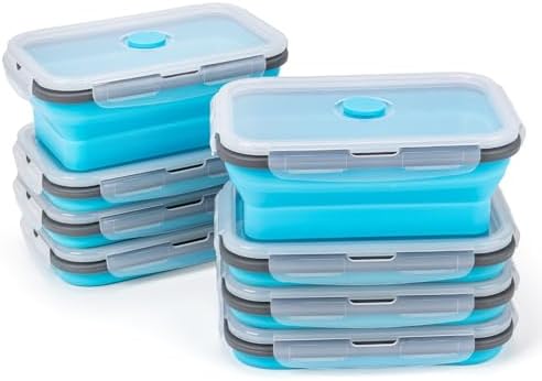 Collapsible Silicone Food Storage Containers Set with Lid & Air Vent,Foldable Lunch Containers (8PCS,Blue,27oz) by SiliseaDirect