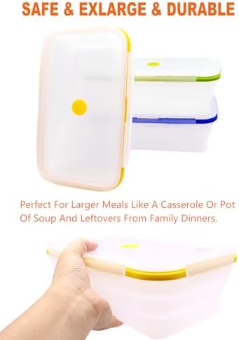 Extra Large Collapsible Translucent Silicone Food Storage Containers With Lids, XXL Foldable Bento Lunch Box, Reusable Big Meal Boxes for Kitchen, Camping, BPA Free (3 Pack (82.8 OZ)) - Image 3