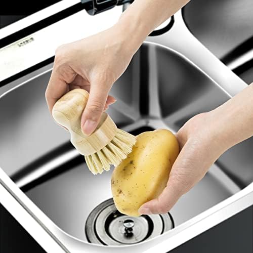 GREENTH PRO Bamboo Dish Brush-2 Pack Nature Sisal Scrubber Brush with Ceramics Holder-Wooden Brush for Pot,Dish and Vegetables - Image 7