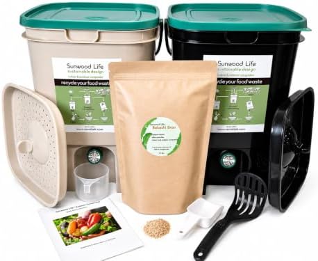 Indoor Bokashi Composter Starter Kit, Beige & Black, 2 Bin by Unknown