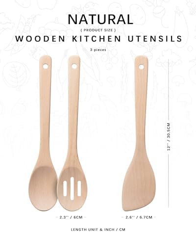 Wooden Spoons for Cooking, 3-Piece Beech Wood Cooking Utensil Set - Image 2