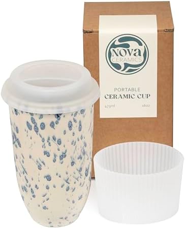 NOVA CERAMICS Travel Coffee Mug– Travel Coffee Tumbler – On the Go Coffee Mug – Microwave & Dishwasher Safe Green Coffee Tumbler - Gifts For Women Men Him Her – 16oz – Orchid by NovaCeramics