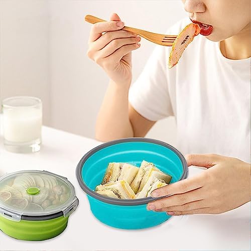 2 Pcs Collapsible Bowls with Lids, Foldable Meal Prep Containers Reusable, Silicone Food Storage Containers, Camper Must Haves Rv Camping Accessories for Travel Trailers, Microwave and Freezer Safe - Image 5