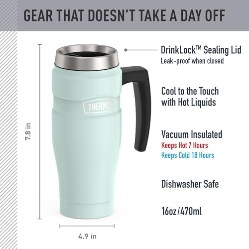 THERMOS Stainless King Travel Mug with Handle, 16oz, Matte Light Blue - Image 2