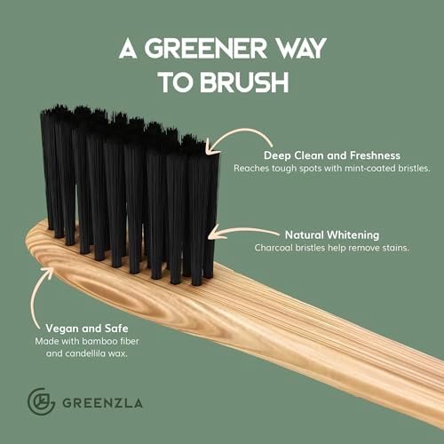 Greenzla Bamboo Toothbrushes, Wooden Toothbrush Set with Soft Bristles, Includes Travel Case and Charcoal Dental Floss, 4 Pack - Image 4