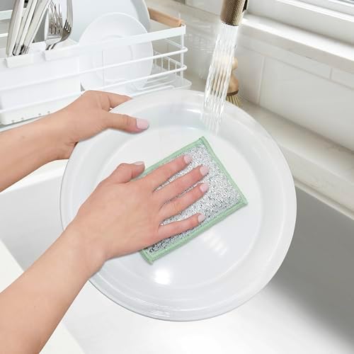 OGGI Bambou Odor-Free Scrubbing Sponges - Natural Scrub Sponges for Dishes, 91% Bamboo-Derived Rayon Cellulose Fiber, Reusable, Absorbent, Durable Scrubbers, Non-Scratch, Washable - 3 pcs, 7x4 - Image 5