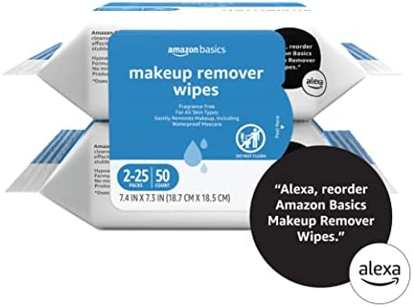 Amazon Basics Makeup Remover Wipes, Formulated without Fragrance and Alcohol-Free, Gentle Cleansing, Removes Waterproof Mascara, Dermatologist Tested, 25 Count, Pack of 2 - Image 5
