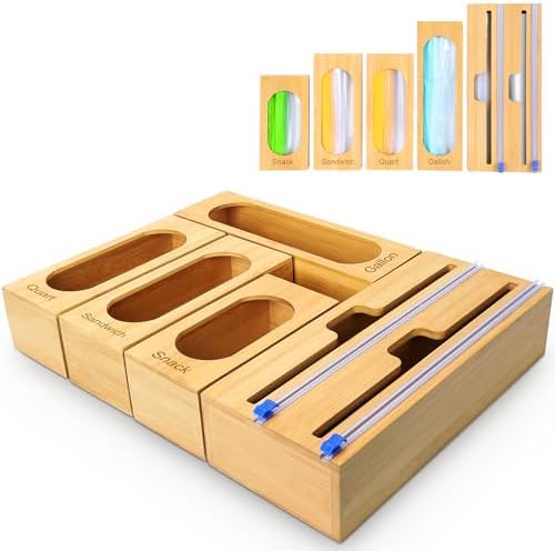 Storage Bag Organizer for Kitchen Drawer, 5-Slot, Bamboo by Gamtik