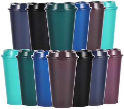 16oz Reusable Plastic Coffee Cups with Lids, 13 Pack,Vibrant by Ankeli%26Lt