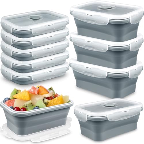 8 Pack 17 oz Collapsible Food Storage Containers, Silicone Lunch Boxes,Gray by KisSealed