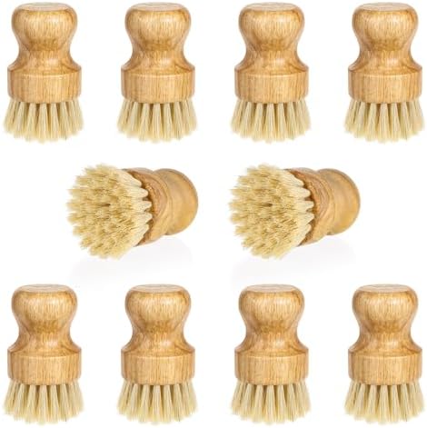 12 Packs Bamboo Dish Scrub Brush Wooden Washing Scrubbers with Sisal Bristles Kitchen Palm Pot Brush Round Mini Dish Brushes for Household Iron Pot Pan Sink Sink Vegetables Cleaning by WLLHYF