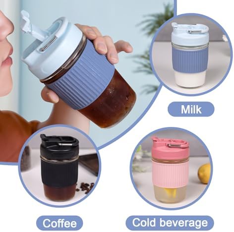 Sivaphe Reusable Glass Ice Hot Coffee Cup 16 oz, Portable Travel Mug with Spill-Proof Lid and Thermal Sleeve for Home Office Black - Image 4