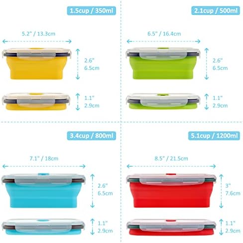 Collapsible Food Storage Containers with Airtight Lid, 4 Sizes, Annaklin Small and Large Stacking Silicone Collapsible Meal Prep Container Set for Leftover, Microwave Freezer Dishwasher Safe, Set of 4 - Image 5