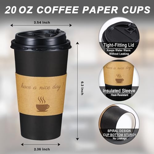 Lamosi 20 oz Coffee Cups 50 Pack, Disposable To Go Paper Cups with Lid - Image 2