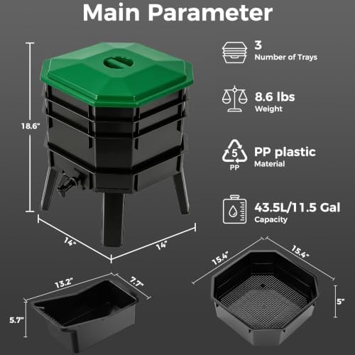 43.5L 3‑Layer Stackable Worm Farm Compost Bin, Easy‑Setup Complete Worm Composter Kit, Indoor Outdoor Use for Kitchen Food Waste & Organic Compost Production - Image 4