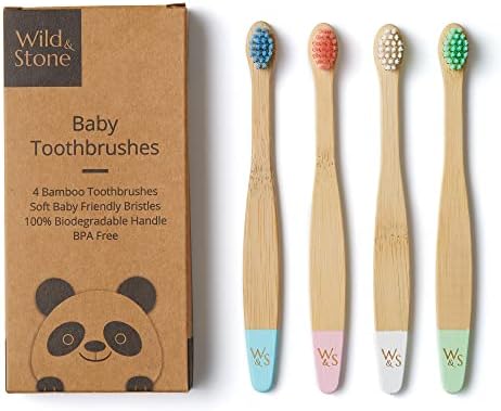 Wild & Stone Organic Baby Bamboo Toothbrushes | 4 Pack | Soft Bristles | 100% Compostable Handle | BPA Free | Vegan Baby Toothbrushes (Multicolour) by Wild+%26+Stone