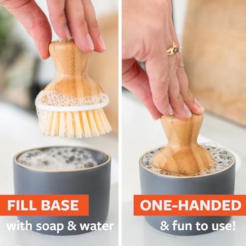 Full Circle Bubbly Palm Brush & Ceramic Soap Dispenser, White - Image 2