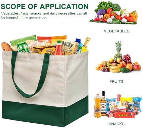 Reusable Grocery Bags Heavy Duty, 8.3 gal Foldable Large Canvas Tote Bag with Handles, Holds 60 lbs Canvas Shopping Bags, 1 Pack（Retro Green） - Image 5