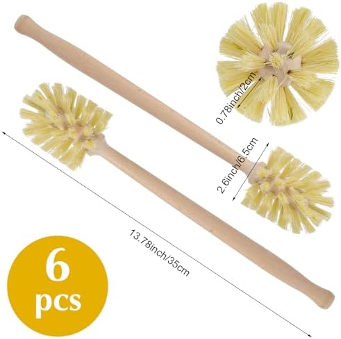 6 Pcs Bottle Brush, Natural Wood Dish Brush Scrub Brush with Long Beechwood Handle Bristles for Cleaning Bottles Mugs Jars Glasses Dishes Vases Pitchers, 13.78 x 2.6 Inches - Image 2