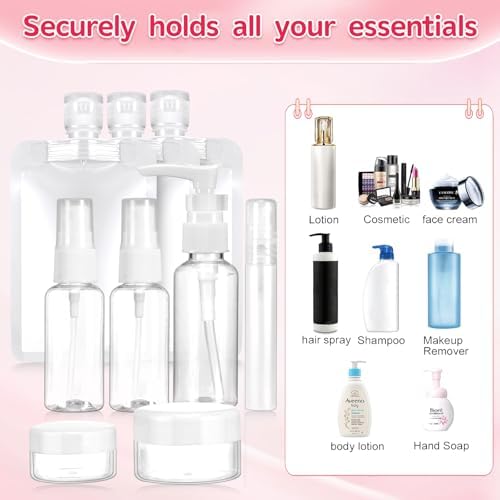 9-Pack Travel Bottles Set, Leak-Proof Refillable Containers with Clear Zipper Bag for Toiletries, Skincare, Shampoo, Lotion TSA Approved Mini Makeup Cosmetic Organizer Pouchfor Women Travel Essentials - Image 2