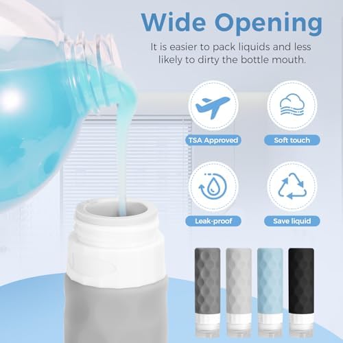 Silevoler 16pack Travel Bottles for Toiletries, TSA Approved Travel Size Containers Set, Leak Proof Refillable Liquid & Creams Toiletries Accessories Kit W/Toiletry Bag (Gray) - Image 4