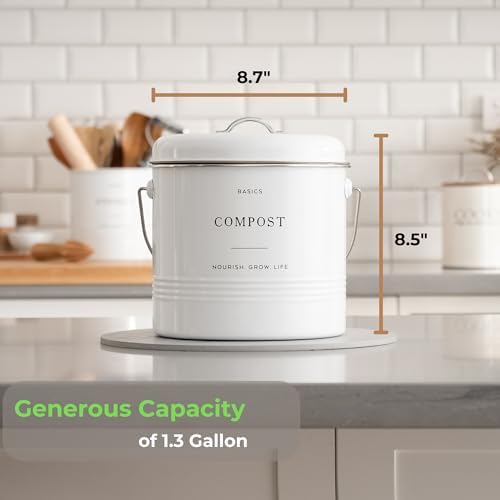 D'Lifeful Kitchen Compost Bin – 1.3 Gallon Countertop Farmhouse Compost Container with Lid – Odorless Indoor Food Scrap Pail with 6 Charcoal Filters – Eco-Conscious and Easy to Clean (White) - Image 2
